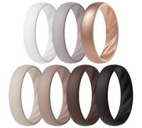 ThunderFit Women’s Silicone Wedding Rings - 5.5mm Wide, 2mm Thick Bridal Set of 7, Rubber Engagement Bands, 6.5 - 7 (17.35mm), Silicone, No Gemstone