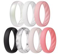 ThunderFit Women’s Silicone Wedding Rings - 5.5mm Wide, 2mm Thick Bridal Set of 7, Rubber Engagement Bands, 10.5 - 11 (20.60mm), Silicone, No Gemstone
