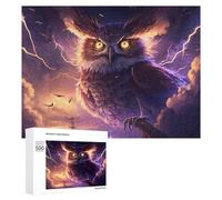 Thundering Owl Storms Over The Sea, 500 PCS Wooden Art Puzzle, Year-End Present; for Shared Table Time