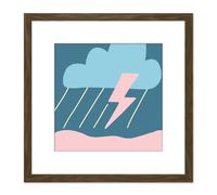 Thunderstorm Cloud Lightning Rainy Sky Blue Pink Simple Boho Style Painting Square Wooden Framed Wall Art Print Picture 8X8 Inch Artery8 Brown One Size