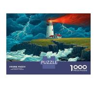 Thunderstorm Lighthouse 1000 Piece Classic Jigsaw Tempestuous Ocean Waves - Heavy-Duty Jigsaw Cardboard & Anxiety Relief Mindful Activity - Thoughtful Birthday Gift for Adults 52x38cm/1000pcs Adults &