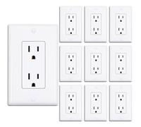 ThunderWay Decorator Receptacle Outlet with Wall Plate, Non-Tamper-Resistant Electrical Outlet, 15Amp/125V, Self-Grounding, UL Listed, White (10 Pack)