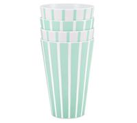 Thurlestone Plastic Tumblers, Set of 4 Unbreakable Reusable Recycled Drinking Cups, Green Stripped 450ml Capacity Cup Set, BPA Free, Microwave/Dishwasher Safe