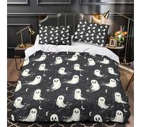 THVBFLVBH Halloween ghosts 3D Digital Print Comforter Cover 3-Piece Premium Microfibre Stain-Resistant Quilt Cover 2 Pillow Shams Zippered Closure Bed Ensemble Family & Guests King（220x240cm）