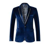 THWEI Mens Velvet Blazer One Button Slim Fit Sport Coat, P-Royal Blue, XXL