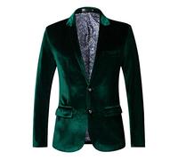 THWEI Mens Velvet Blazer Slim-Fit Fashion Solid Suit Jacket, Green, L