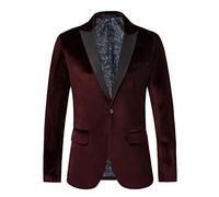 THWEI Mens Velvet Blazer Slim Fit Solid Blazer Sport Coat, Burgundy, 3XL