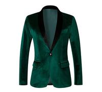 THWEI Mens Velvet Blazer Slim-Fit Solid Color One Button Blazer Sport Coat Jacket for Wedding Dinner Party, Green, XL