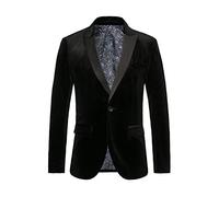 THWEI Mens Velvet Blazer Slim Fit Suit Jacket One Button Tuxedo Blazer Wedding Prom Dinner, Black, XXL