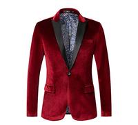 THWEI Mens Velvet Blazer Slim Fit Suit Jacket One Button Tuxedo Blazer Wedding Prom Dinner, Red, 3XL