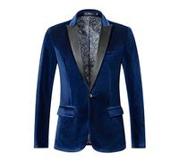 THWEI Mens Velvet Blazer Slim Fit Suit Jacket One Button Tuxedo Blazer Wedding Prom Dinner, Royal Blue, XXL