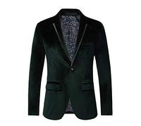 THWEI Mens Velvet Blazer Sport Coat Tuxedo Jacket for Prom Wedding Party Dinner, Dark Green, XXL