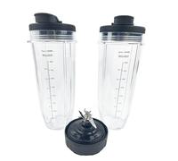 THWRAI Blender Replacement Parts for Ninja 2 x 32oz Cups &2 x Lids and 7 Fins Extractor Blade Stainless Steel Bearing Compatible with Blenders Auto iQ BL480 BL482 BL642 BL682 NN102