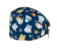 THXFUNAREA Cotton Surgical Cap with Cat Pattern - Adjustable Surgical Cap Unisex Lightweight Work Hat for Doctor Care Clinic Laboratory Cosmetic Kitchen