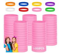 THXIY 100PCS Silicone Rubber Bracelet Bracelets Wristbands Wrist Bands for Kids Youth Teens Boys Gilrs, Children's Bulk Bracelets Event Bands, 7'' Bracelet Bulk for 8~12 Aged Back to School (Pink)