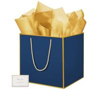THXIY 11.8'' Elegant Square Gift Bag with Gold Edges, 30cm Extra Large Gift Bag Bags for Presents Big Paper Bag with Tissue Paper Cards, Wedding Birthday Party Present Bridesmaid Gift Gifts Bag 1PCS E