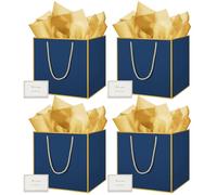 THXIY 11.8'' Square Gift Bag, 4PCS 30cm Extra Large Gift Bag Bags with Gold Edges, Presents Big Paper Bag, Wedding Birthday Party Present Bridesmaid Gift Gifts Bag with Tissue Paper Cards for Women H