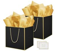 THXIY 2PCS 11.8'' Square Gift Bag, 30cm Extra Large Gift Bag Bags with Gold Edges, Presents Big Paper Bag with Tissue Paper Cards, Wedding Birthday Party Present Bridesmaid Gift Gifts Bag C