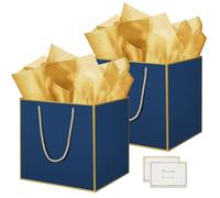THXIY 2PCS 11.8'' Square Gift Bag, 30cm Extra Large Gift Bag Bags with Gold Edges, Presents Big Paper Bag with Tissue Paper Cards, Wedding Birthday Party Present Bridesmaid Gift Gifts Bag H