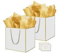THXIY 2PCS 11.8'' Square Gift Bag, 30cm Extra Large Gift Bag Bags with Gold Edges, Presents Big Paper Bag with Tissue Paper Cards, Wedding Birthday Party Present Bridesmaid Gift Gifts Bag D
