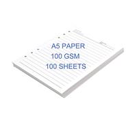 ThxMadam A5 Ruled Paper 6 Hole Ring Binder Refills Paper Lined Blank 100 GSM Thick Inserts Page 100 Sheets Paper/200 Pages for Standard 6 Hole Refillable Notebook A5 Writing Travel Journal Diary