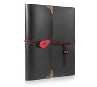THXMADAM Leather Scrapbook Photo Album Vintage Wedding Guest Book Refillable DIY Memories Book with 60 Black Pages for 6x4 5x7 photos Gift for Christmas Valentines Anniversary Mother's Day Birthday