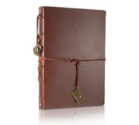 ThxMadam Vintage Notebook A5 Brown Leather Cover Writing Notebook loose leaf Travel Journal Diary Refillable Sketchbook with 200 Kraft Pages/100 Sheets and 1 PVC Zipper Pocket Gift for Man Woman