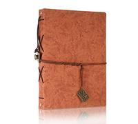 ThxMadam Vintage Notebook A5 Orange Leather Cover Writing Notebook loose leaf Travel Journal Diary Planner Refillable Sketchbook with 200 Kraft Pages/100 Sheets and 1 PVC Zipper Pocket Gift