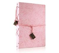 ThxMadam Vintage Notebook A5 Pink Leather Cover Writing Notebook loose leaf Travel Journal Diary Refillable Sketchbook with 200 Kraft Pages/100 Sheets and 1 PVC Zipper Pocket Gift for Girl Woman