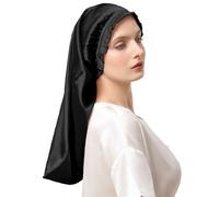 THXSILK 100% Mulberry Silk Bonnet for Sleeping Silk Sleep Bonnet with Elastic Band Hair Cap for Women Long Hair, Black, One Size