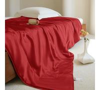 THXSILK 100% Mulberry Silk Cooling Throw, Lightweight and Soft Silk Blanket for Bedroom, Sofa, Travel, All-Season (Red, 53"x70")