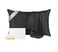 THXSILK 100% Mulberry Silk Pillowcase for Hair and Skin, Both Sides Grade 6 Pure Natural Silk, Soft and Breathable Black Zipper Pillowcase, Queen Size 20"x30"