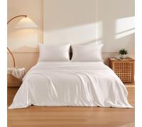 THXSILK 100% Pure Mulberry Silk Duvet Cover Set 3 Piece Pearl White King