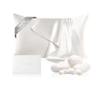 THXSILK 100% Pure Mulberry Silk Pillowcase for Hair and Skin, Highest 6A Grade 22 Momme Silk Pillow Case Standard Size, Real Silk Pillowcase with Zipper, Anti Aging Acne Free (White, Standard)