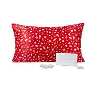 THXSILK Christmas Style 6 Grade Mulberry Silk Pillowcase for Hair and Skin, 22 Momme 100% Pure Silk Pillow Case with Hidden Zipper, Christmas Holly Printed Pillow Cover, Red， King