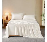 THXSILK Luxury Mulberry Silk Bed Sheets Set - 4pcs Silk Sheets Set 16" Deep Pocket - 1 Fitted Sheet, 1 Flat Sheet, 2 Pillowcases with Zipper Closure - Full, White
