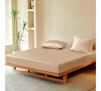 THXSILK Luxury Mulberry Silk Fitted Sheet Set 3 Pcs, Queen Silk Bed Sheet Set with 16" Deep Pockets, Soft & Cooling Sheets, 1 Fitted Sheet, 2 Pillowcases with Zipper Closure - Champagne