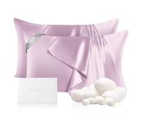 THXSILK Set of 2 100% Mulberry Silk Pillowcase for Hair and Skin Health, 22 Momme Soft and Smooth Pillowcases with Hidden Zipper, Both Sides Premium Grade 6 Silk, Standard 20"x26", Light Purple