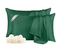 THXSILK Set of 2 100% Mulberry Silk Pillowcase for Hair and Skin, Real Mulberry Silk Both Sides, Smooth Breathable Natural Silk Sleep Pillow Cases with Hidden Zipper (Standard 20"x26", Emerald Green)