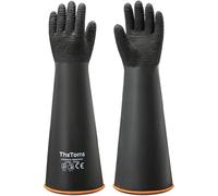 ThxToms Heavy Duty Rubber Gloves, Industrial Chemical Resistant Gloves Waterproof Reusable Protective Work Gloves for Cleaning, Dishwashing,Anti-Slip Design, Soft and Thick, Black, 22" 1 Pair