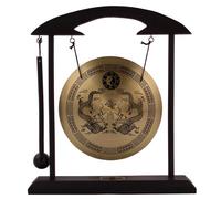 THY COLLECTIBLES Asian Zen Art Brass Feng Shui Desktop Gong Bell with Stand and Rammer for Home Decoration - Twin Dragons