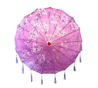 THY COLLECTIBLES Classic Chinese Art Asian Style 33" Silk Parasol Umbrella with Tassels for Wedding Parties, Photography, Costumes, Cosplay, Decoration And Other Events (Purple with Cherry Blossoms)
