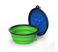 Thybx Dog Bowl Pet Collapsible Bowls Slow Feeder Dog Bowls, 2 Pack for Cats Dogs 34 oz, Portable Foldale Pet Water Food Feeding Dishes for Walking Hiking Traveling with 2 Carabiners (Blue+Green)