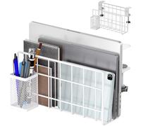 THYGIFTREE Desk Side Storage, Vertical Laptop Stand, Laptop Holder Desk with Pen Holder, Clamp on Shelf (WHITE)