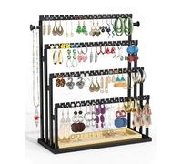 THYGIFTREE Earring Display Stand, 4 Tier Step Jewellery Stand with Tray, 140 Holes Earring Storage Organiser, Jewellery Tree for Stud Earrings, Hoop Earrings and Pendants