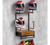 THYGIFTREE Helmet Holder, Helmet Rack Wall Mount Motorcycle Helmet Stand, Versatile Motorbike Accessories Storage for Motorbike, Football, Baseballs (4 Piece Dark Brown)