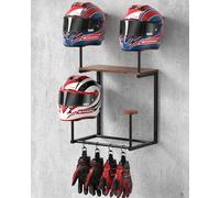 THYGIFTREE Helmet Holder, Helmet Rack Wall Mount Motorcycle Helmet Stand, Versatile Motorbike Accessories Storage for Motorbike, Football, Baseballs (Brown)
