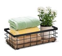 THYGIFTREE Small Metal Basket, Decorative Wooden Base Organiser for Bathroom, Kitchen, Basket for Toilet Paper Storage, Sugar Package, Coffee Syrup, Guest Towel, Napkin (1 Pack Wood Colour)