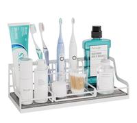 THYGIFTREE Toothbrush Holders, Bathroom Organizers and Storage with Water Absorbing Diatomite, 6 Slots Bathroom Accessories with Adjustable Toothbrush stand, Instant-Dry Sink Counter Organizer