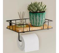 THYGIFTREE Wooden Toilet Roll Holder with Shelf, Toilet Paper Holder with Wet Wipes Box Wall Mounted Tissue Black Toilet Roll Holder wooden with Drilling Loo Roll Holder for Bathroom Accessories